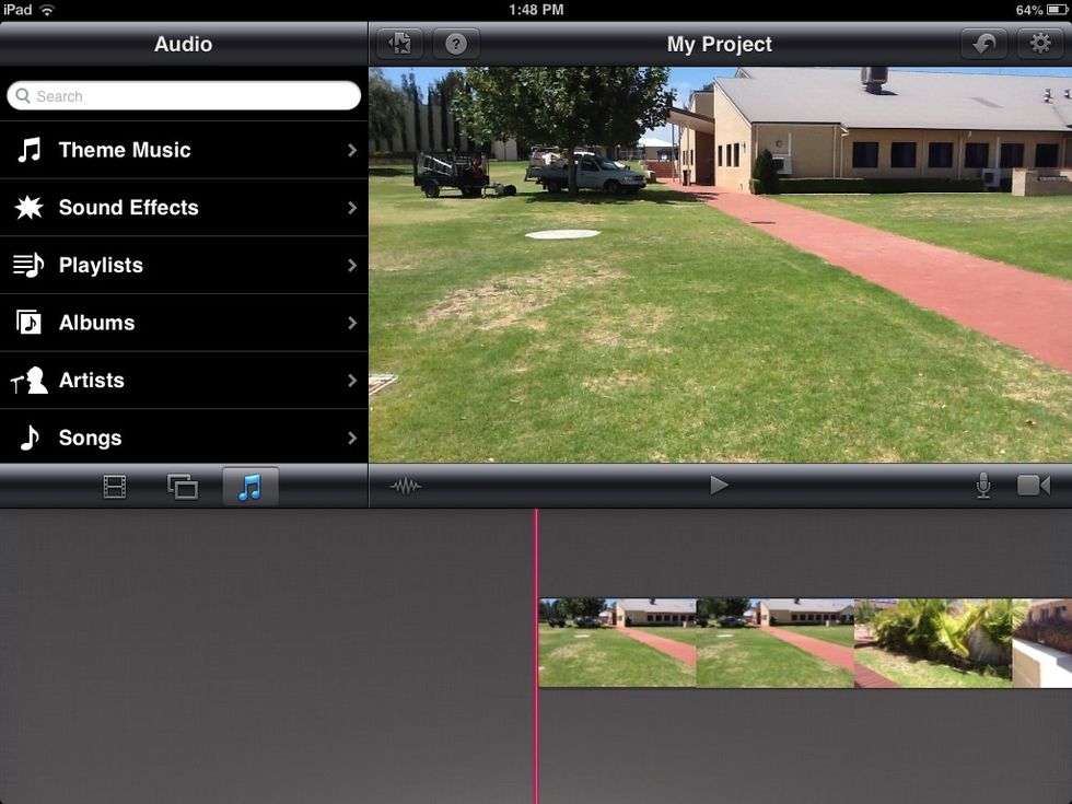To add music you have a choice to have the iMovie theme music or you own music in your music library. You can also have sound effects