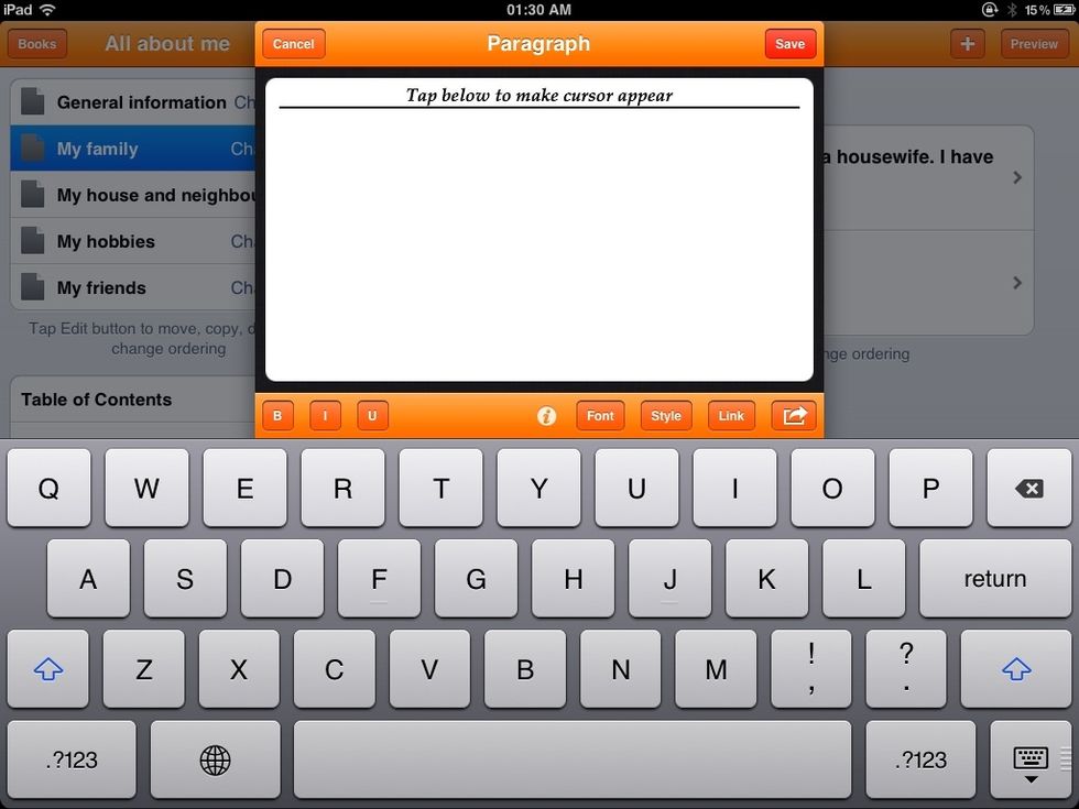 To add text, click Add element and select Paragraph.