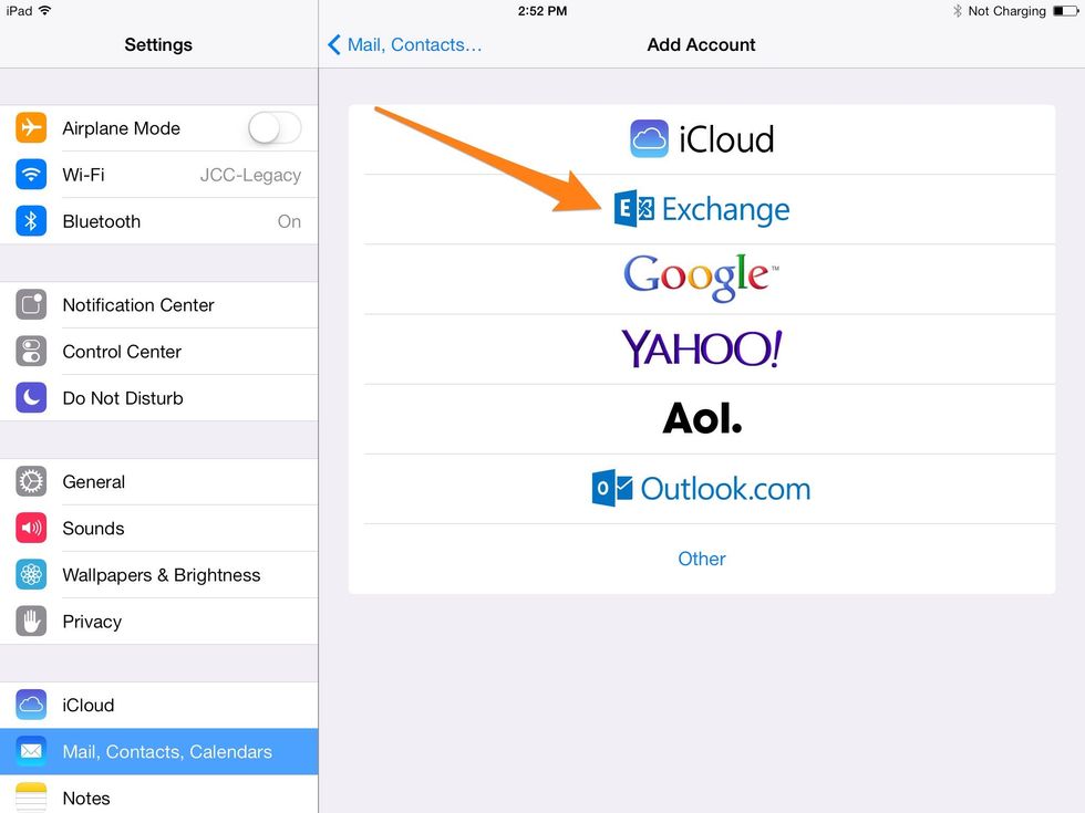 To add your JCC email choose Exchange