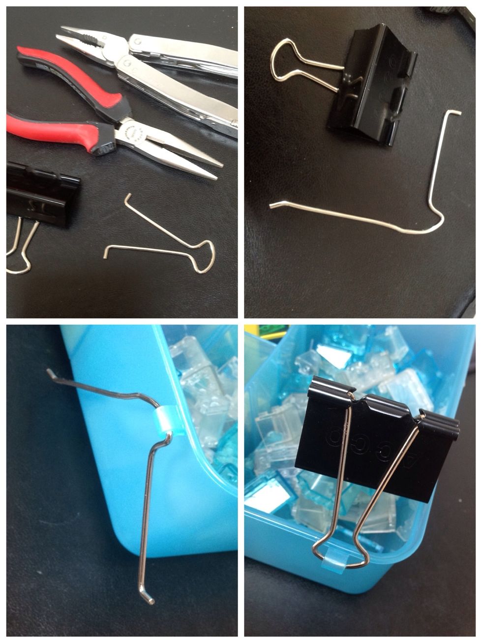 To attach the binder clip to the box you need to bend one of the handles, attach it to the box, then bend it back again. Twice per box.