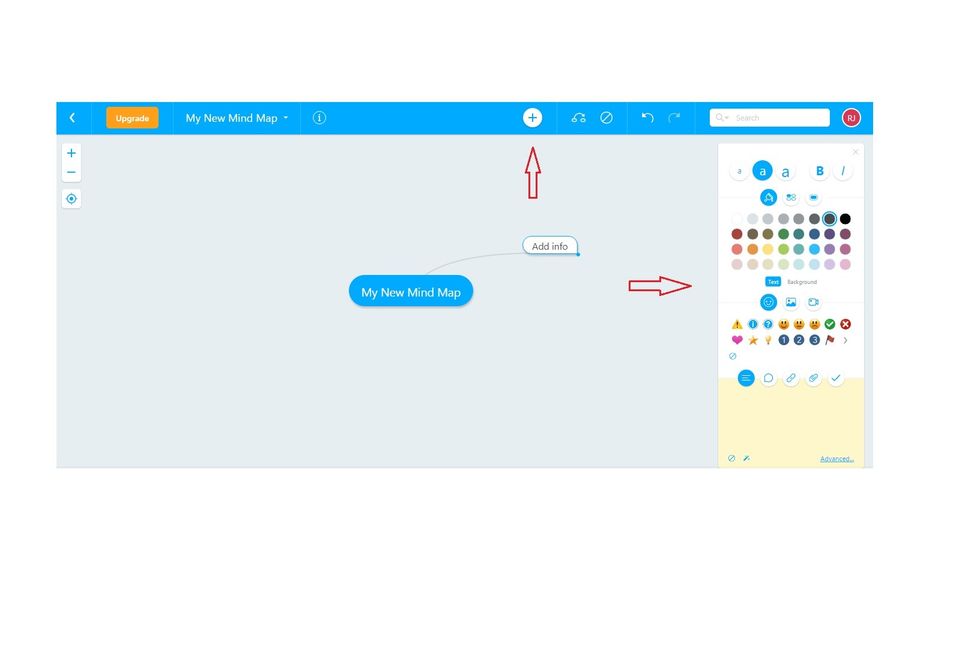 To begin click on the plus sign and the new "bubbles" will appear for you to edit them. On the right part of the screen you can change the colour and the size of the font; among other options.