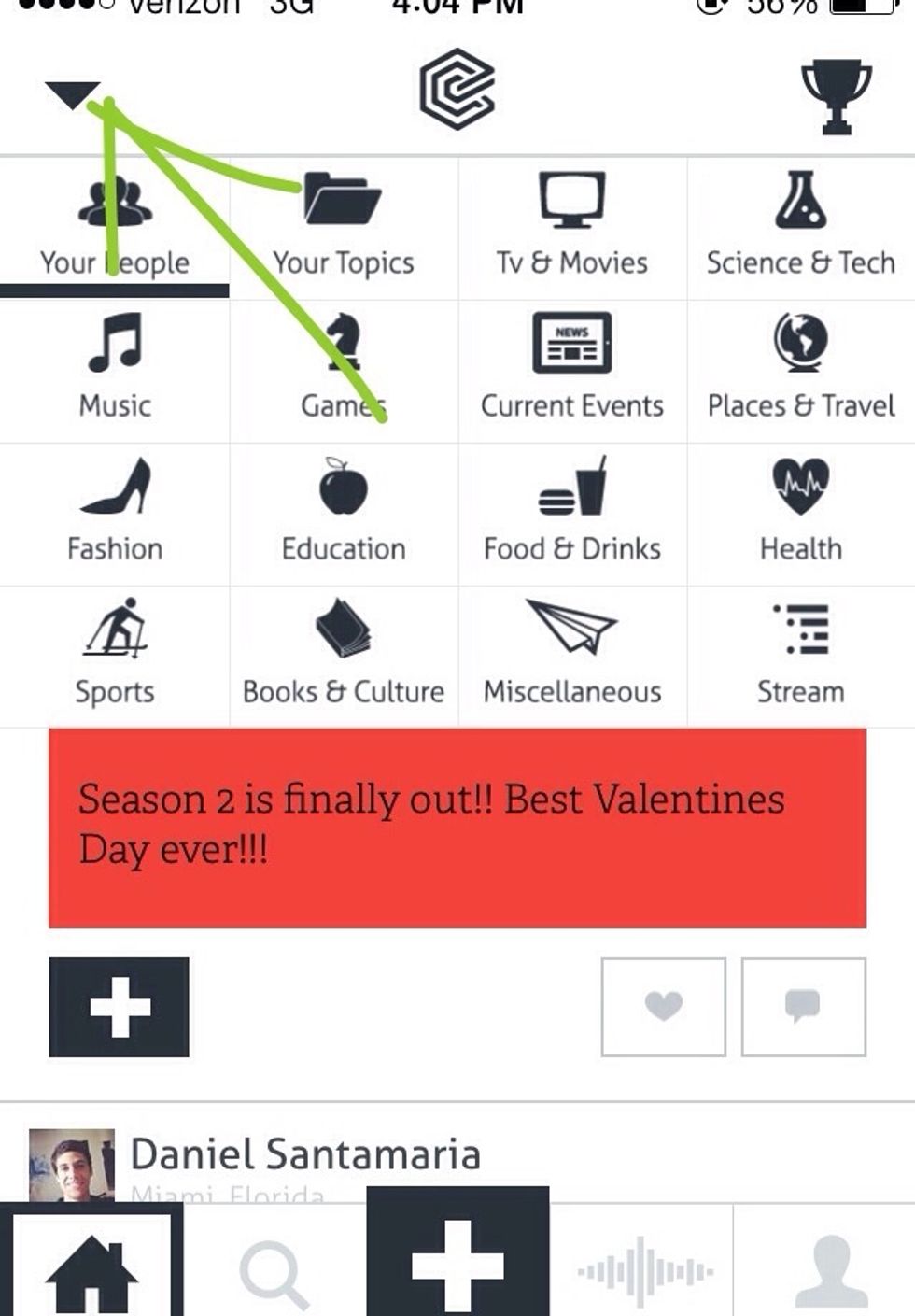 To change categories to the ones you want to see on the Home page, hit the drop down in the top left corner and you'll be able to cycle through the different categories of your choice.