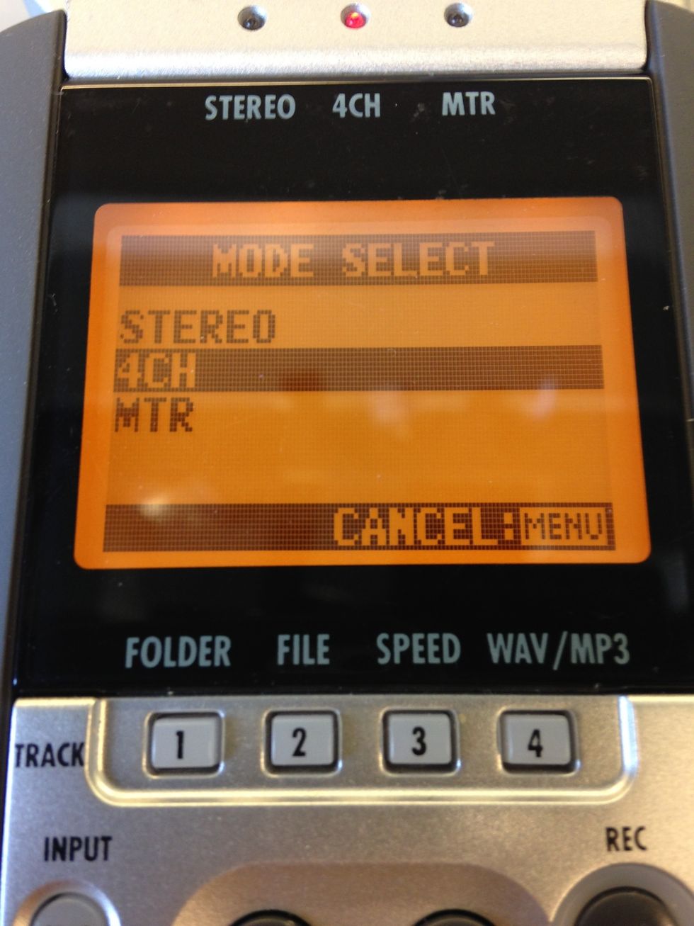 To change modes, enter the Menu and select MODE. You can then goose the mode most suitable for your project. There are four modes: Stereo, Stamina, 4CH, and MTR mode.