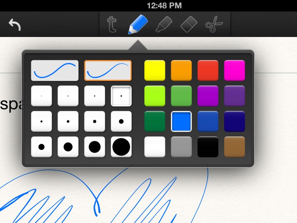 To change the color or size of the pen, click on it twice and a box of options will pop up. Click on what you want.
