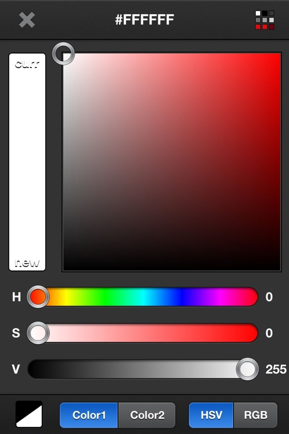 To change the top color. Single tap the color menu and this color palette will open for you to choose from. Notice hex color is now available at top too.