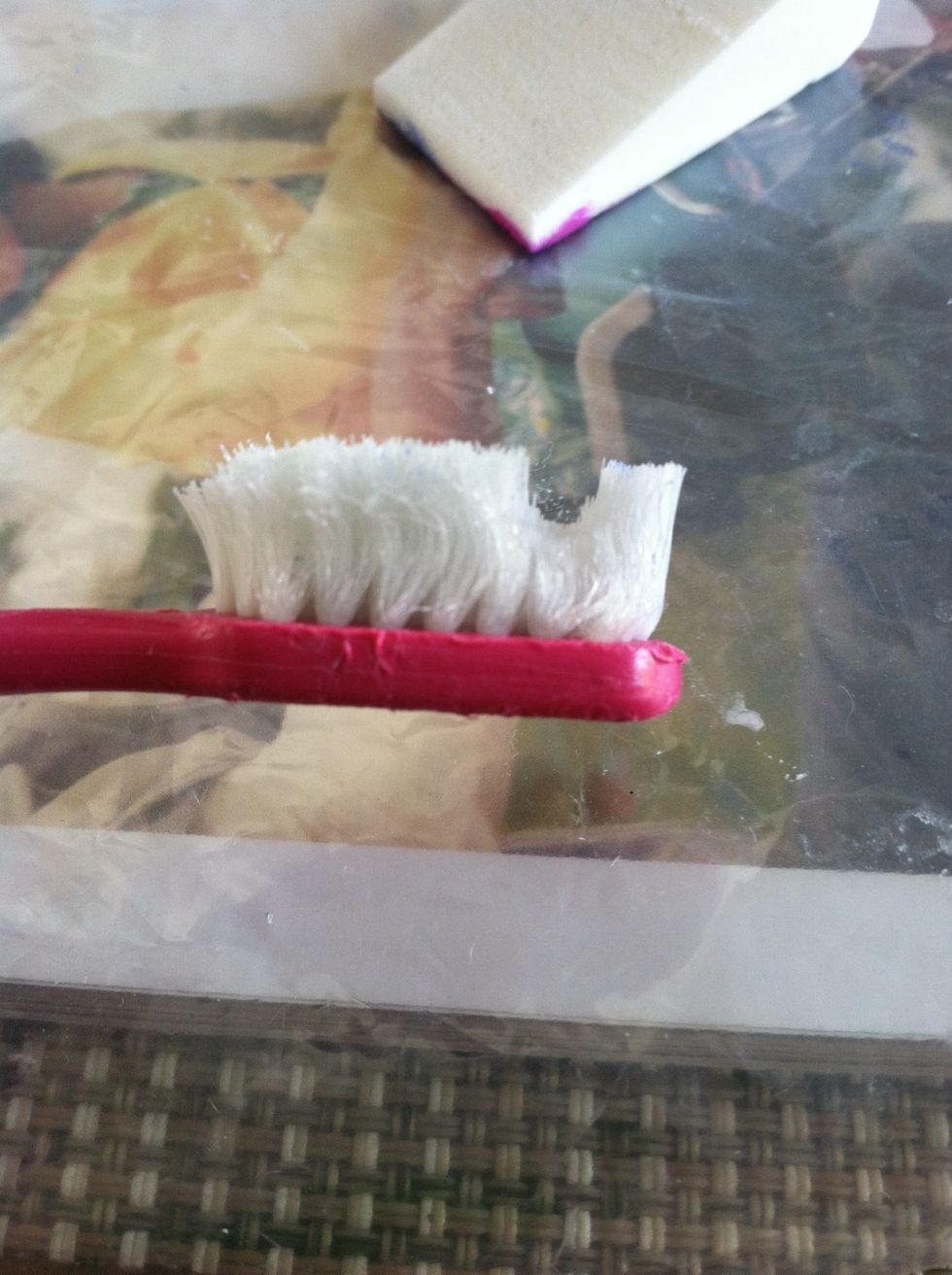 To clean up edges, cut out a gap like this in a old, grungy toothbrush like mine.