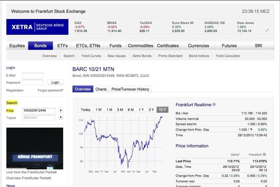 To confirm if the instrument is currently trading, type the ISIN in the search box under price or ISIN. At the bottom of the page is the master data which includes important data about the MTN.