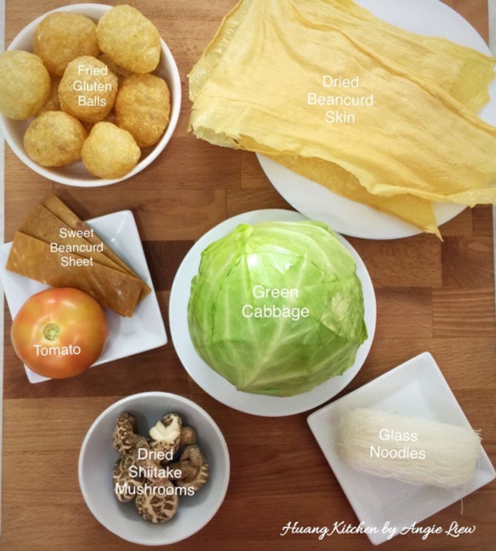 To cook this vegetarian dish, have ready all fresh and dried ingredients needed.