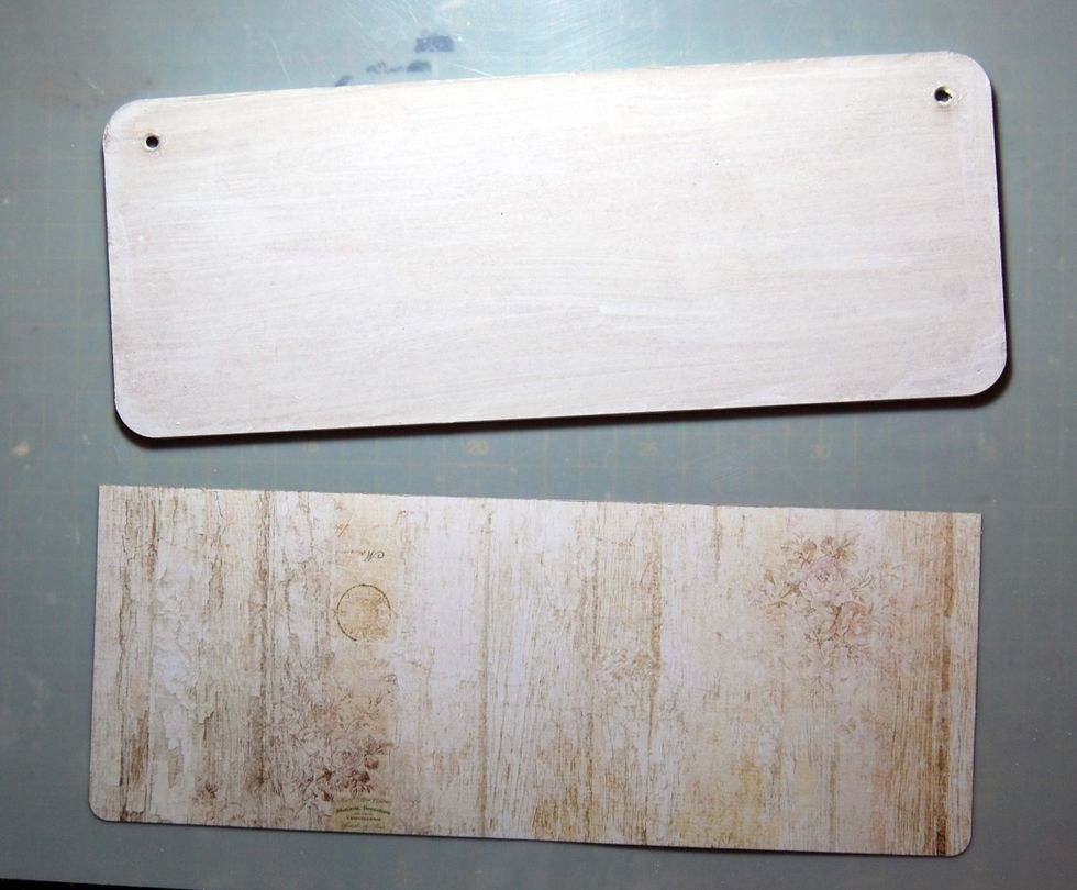To cover MDF choose a 12 x 12 paper. I chose Blue fern Studio Deja Vu Fripperies. Cut to required size. Mine was 26cm x 10cm.