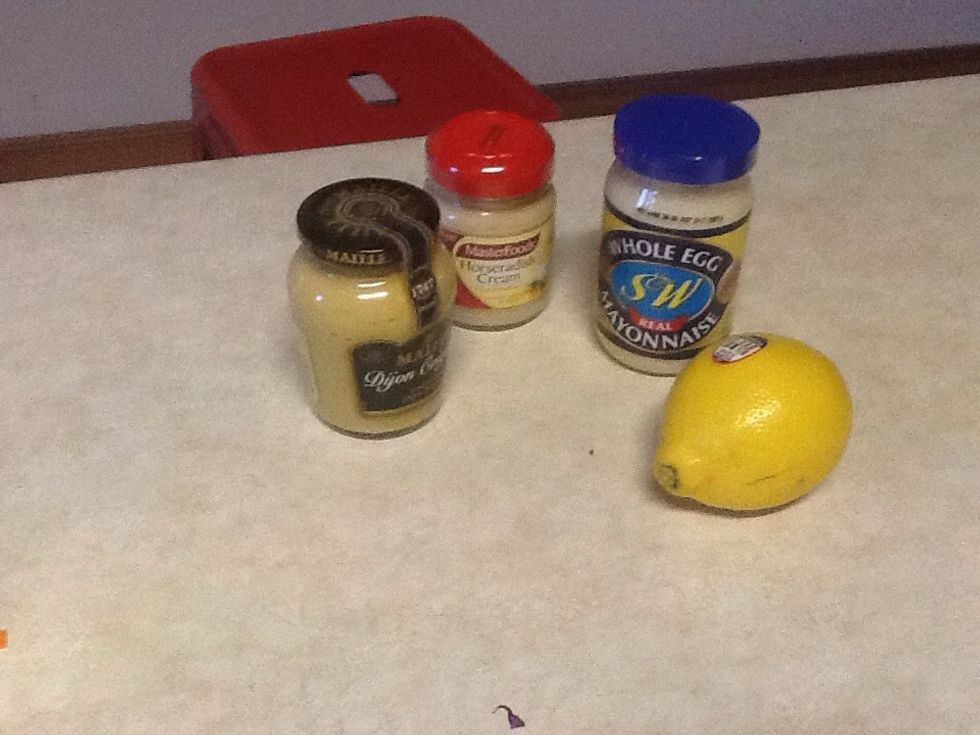 To create the dressing, combine 2 teaspoons of horseradish cream, 1/2 a cup of Praise whole-egg mayonnaise, 1 tablespoon of lemon-juice and 1 tablespoon of dijon mustard.