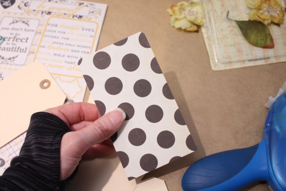 To create the tags, I used a 6x3.5Inch Stock Manila Tag for a Base. Then I cut some Authentique Cardstock at 5.25X3 inches wide. (You can also just cut your own tags directly from the cardstock