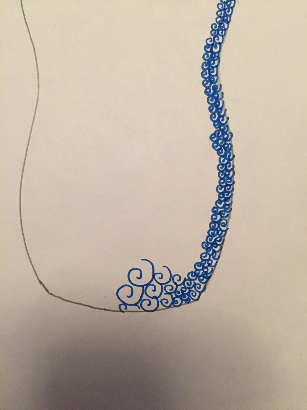 To create value, slowly start to draw your shapes or symbols bigger and bigger as you move in to your bottle. Your shapes or symbols will NOT spread apart.