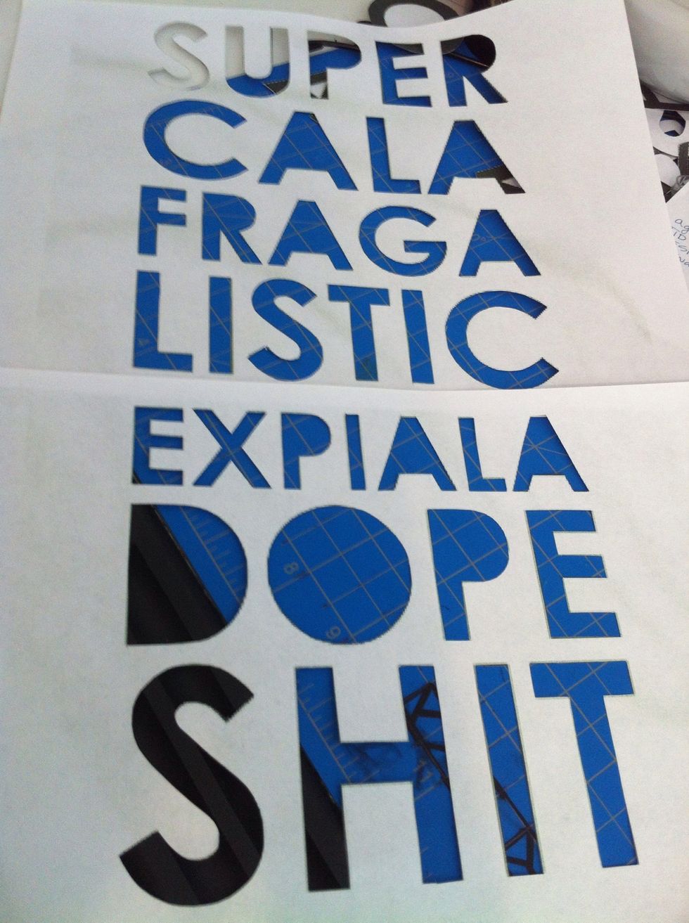 To create your stencil, use the x-acto to cut out the letters. For the letters with central parts, I thought it would be best to not worry about that portion. *More unique for my taste*