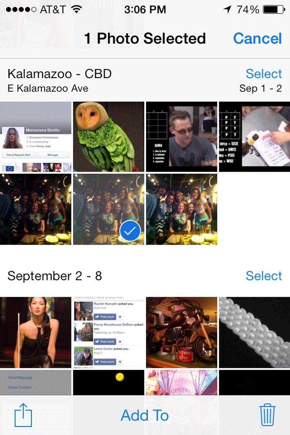 To delete multiple pictures. Tap "Select" at the upper right corner. Then tap/check all the pictures you want to delete.