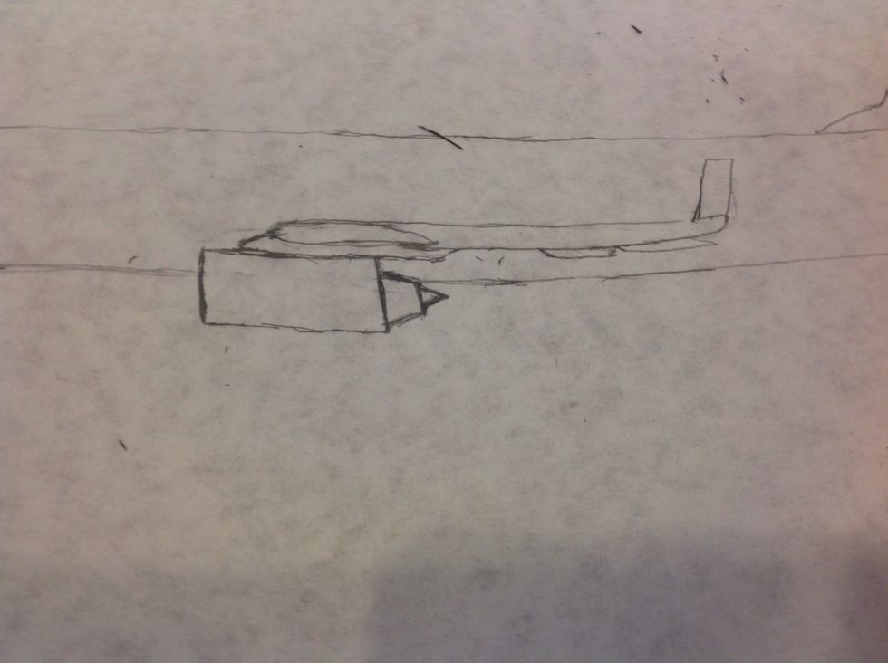 To draw the engine mountings, first draw a curve about 0.5 inches in front of the wing. Next, draw an approximately 2 inch line, and after draw the same angular line as the wing spurs.