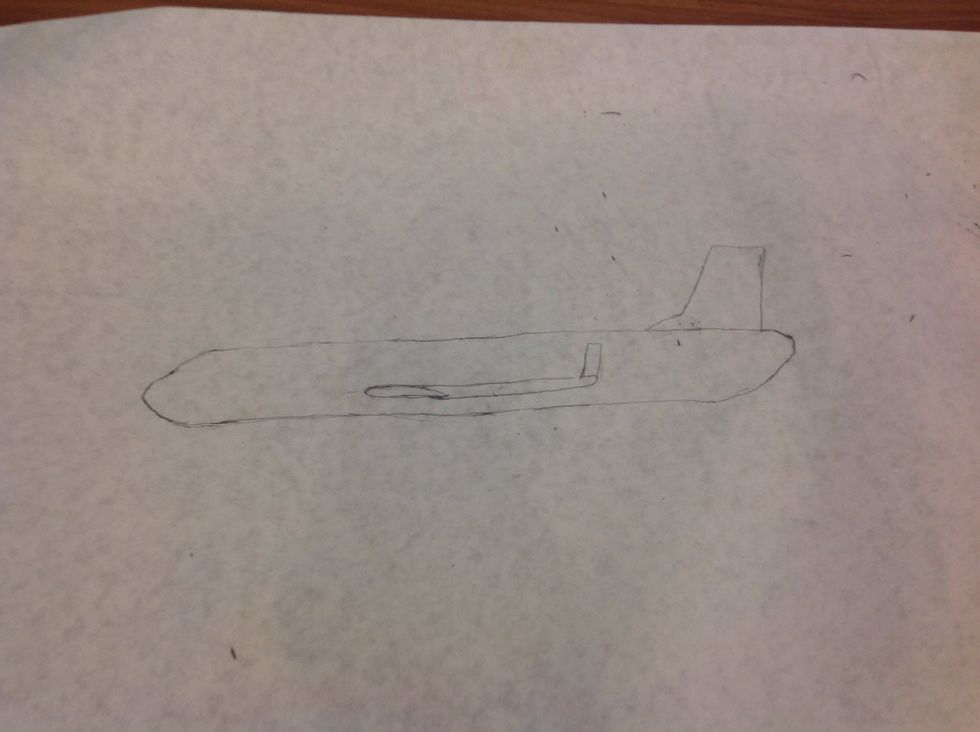 To draw the wings, draw an airfoil shape similar to above, then draw 2 lines parallel to each and the bottom of the plane from the airfoil shape until the whole shape is centered in the middle.