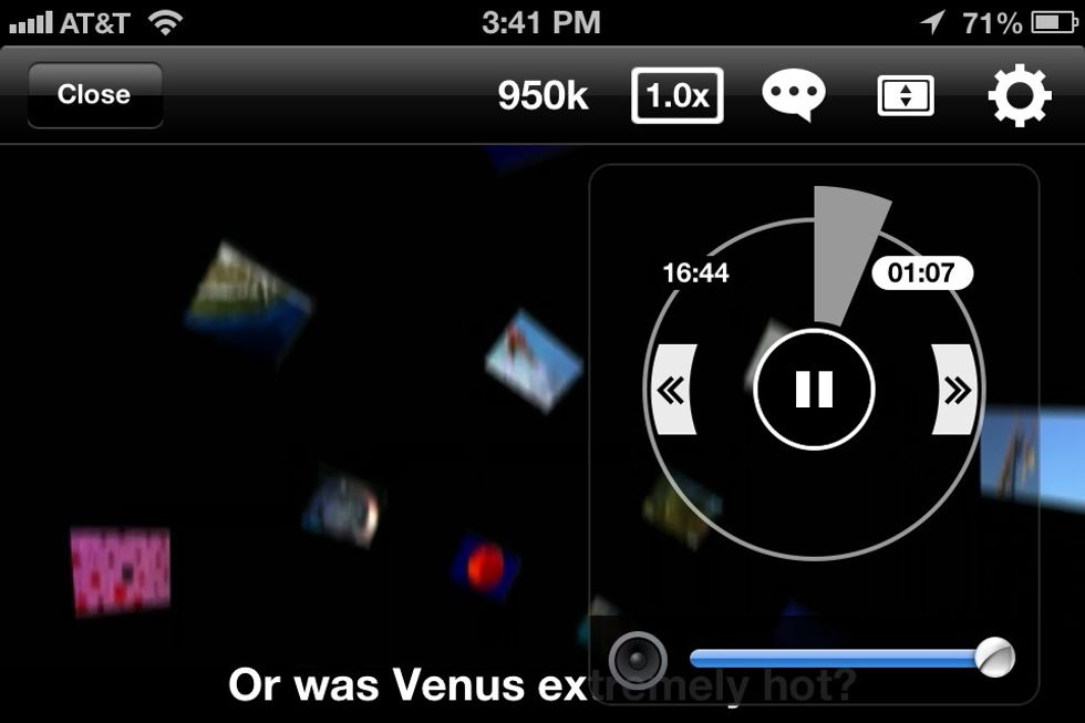 To fast forward or rewind. Hold your finger on the circle and move in a circle like a dial. The gray area shows how far into the video you are. The videos over when it's a complete gray circle.