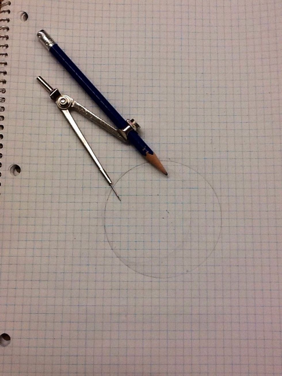 To find a radius you must first draw a circle with a compass, a compass is a mathematical tool used to draw a precise circle.