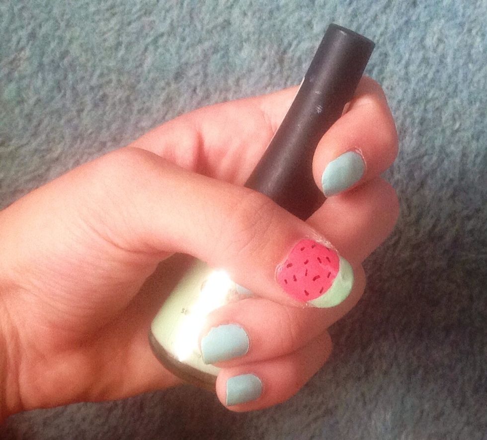 To finish off I painted the rest of my nails light blue because it complimented the colours in the design nicely! \ud83d\udc85
