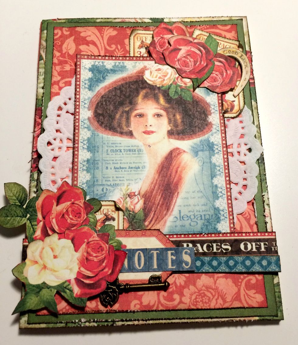 To finish the notebook, add the NOTES word to the arrow in the bottom left hand corner. Your first covered notebook is complete.