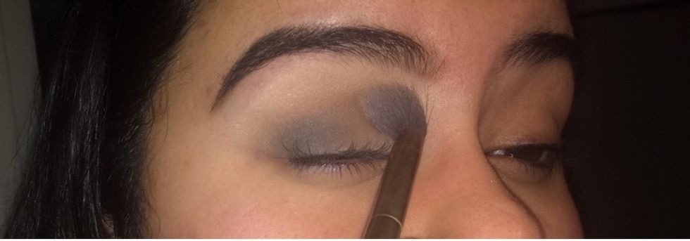 To get a shuttle smokey effect, With no additional product, pick up your fluffy blending brush and lightly blend back and forth to merge the 3 colors together.