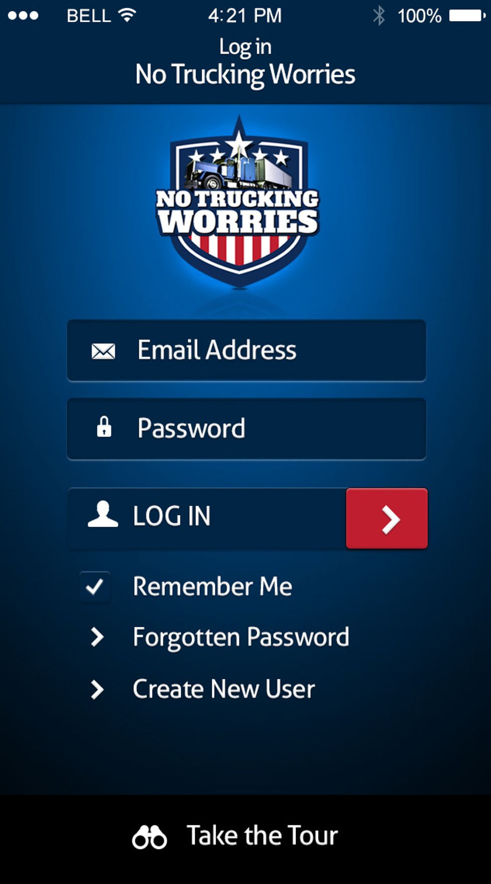 To get started as a driver, login with the supplied Beta trial login, or simply select "Create User" and follow the prompts to create your login.
