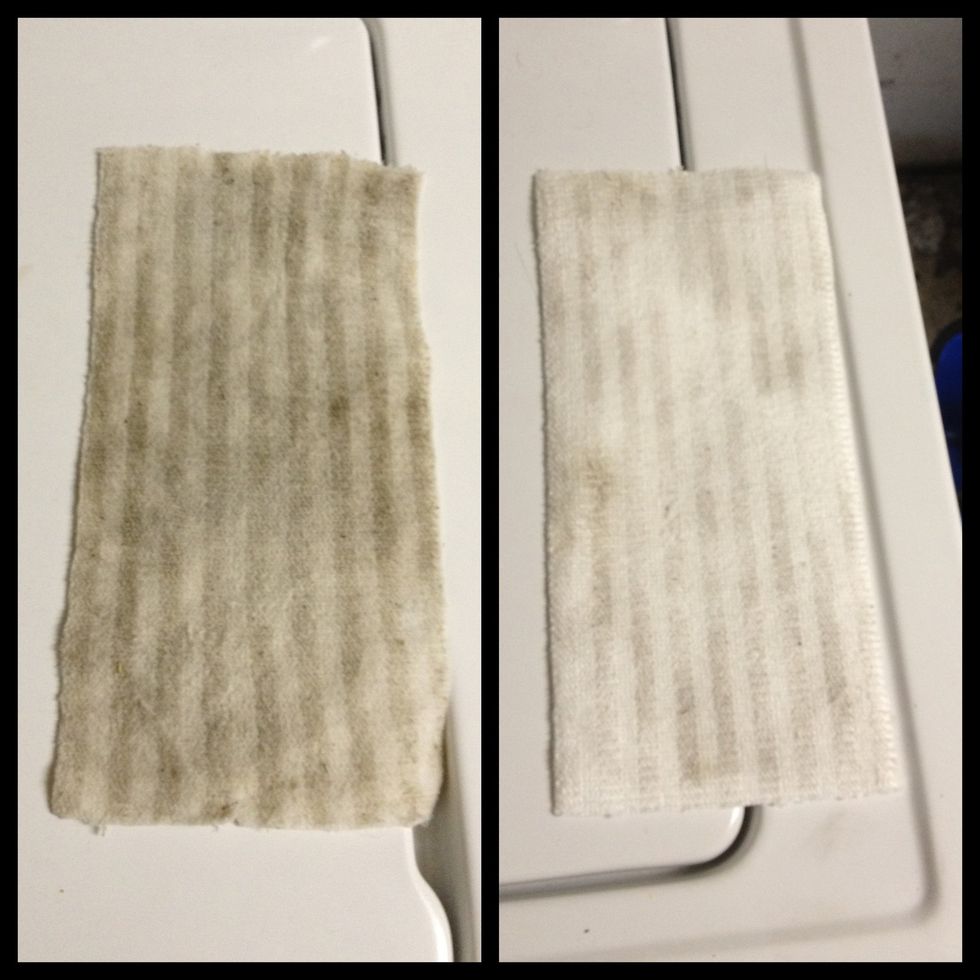 To give you an idea of how AWESOME this detergent is, here is a before & after of my microfiber mopping pad. I've thrown these in the wash before and they've never looked this good