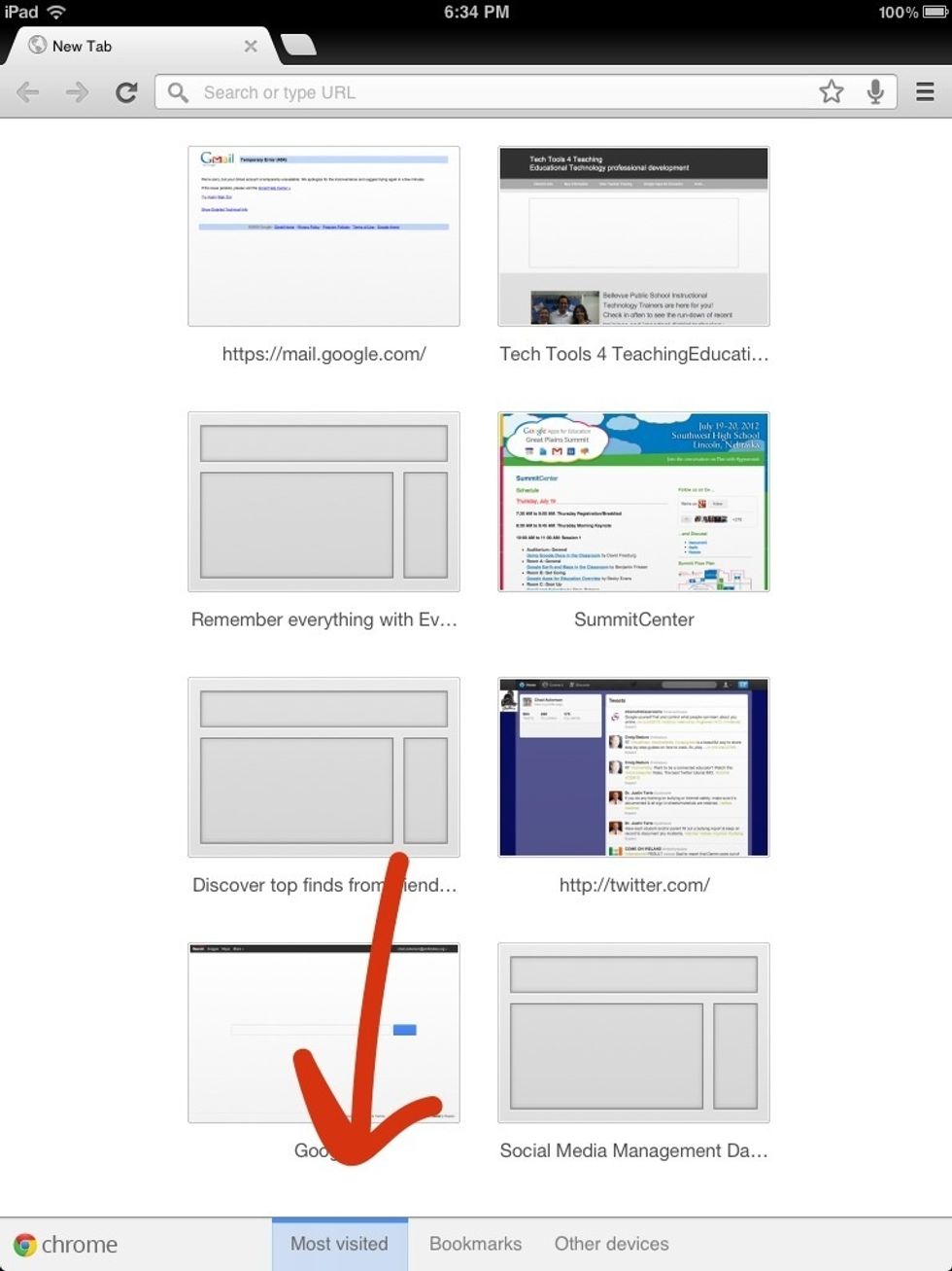 To go back to your most visited sites, tap here.
