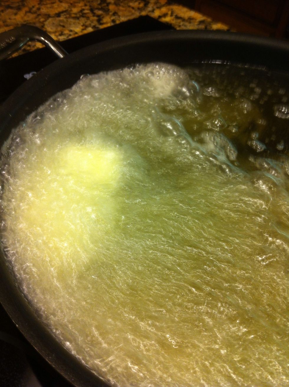 TO HOT OIL, add 6 TB butter. Make sure your oil has heated up before you add the butter or else, the butter will burn and be bitter waiting to heat up w oil.
