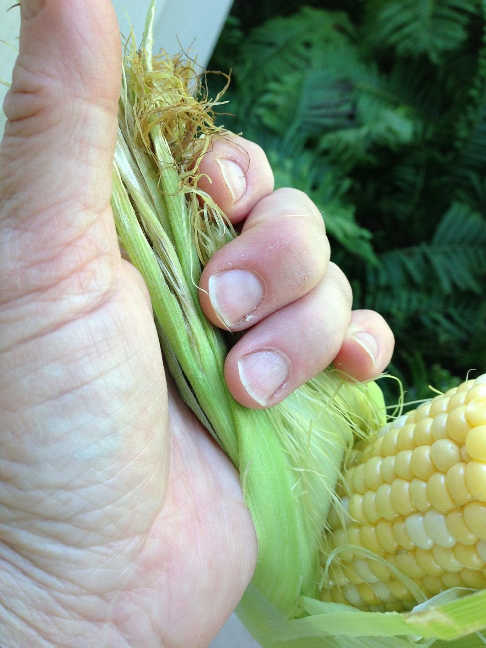 To husk, pull most of the silk along with greens.
