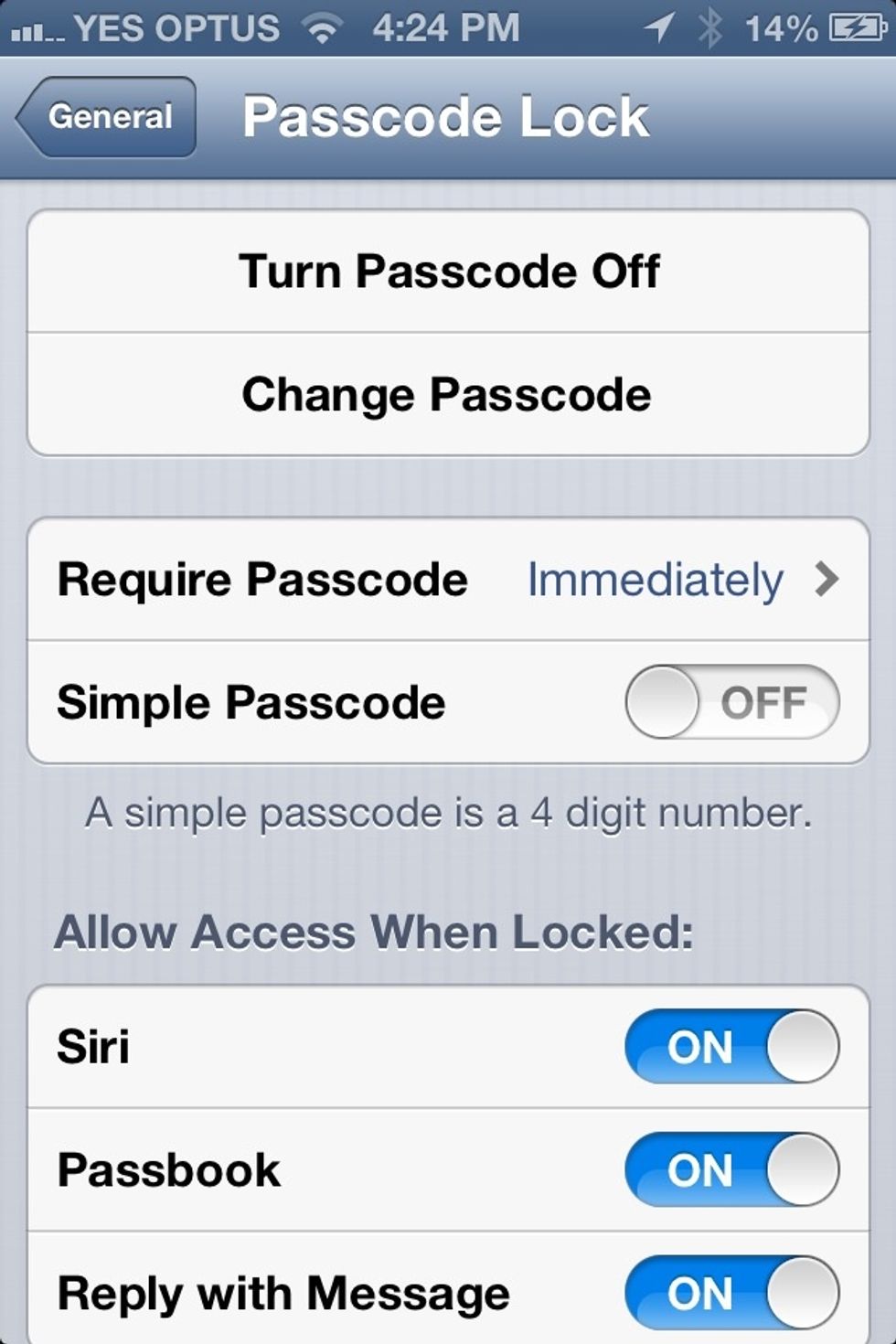 To improve lock screen security to can ad a password to your device. Do this by navigating to Settings ---> General ----> Password Lock