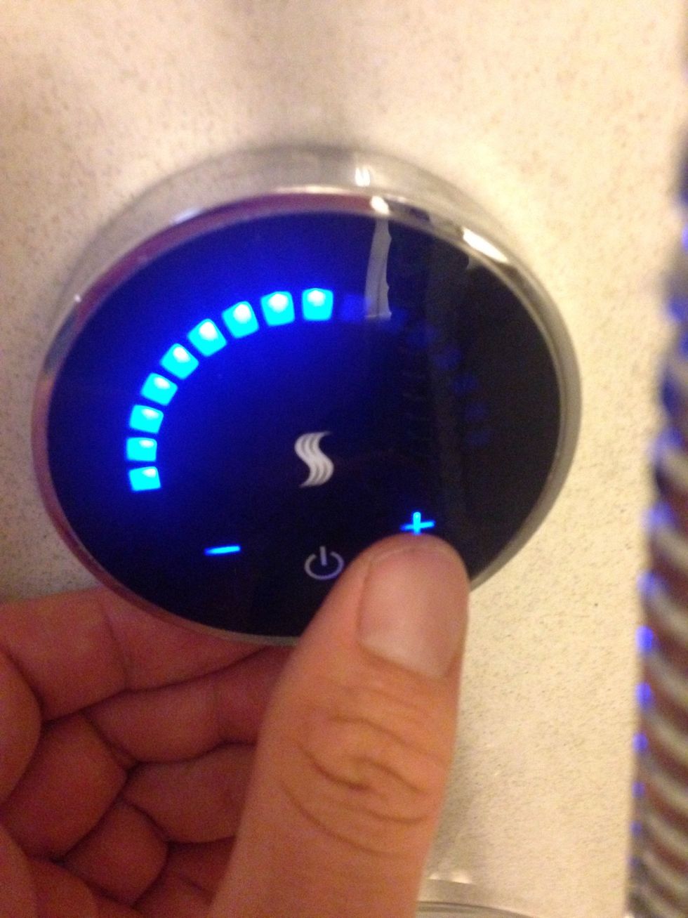 To increase the temperature, press +