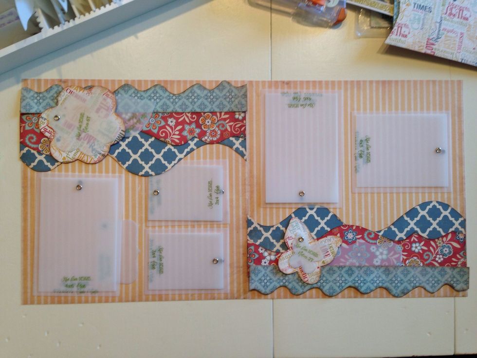 To keep the patterns balanced for a two page layout, use the same pattern paper for an accessory on each side of your layout.