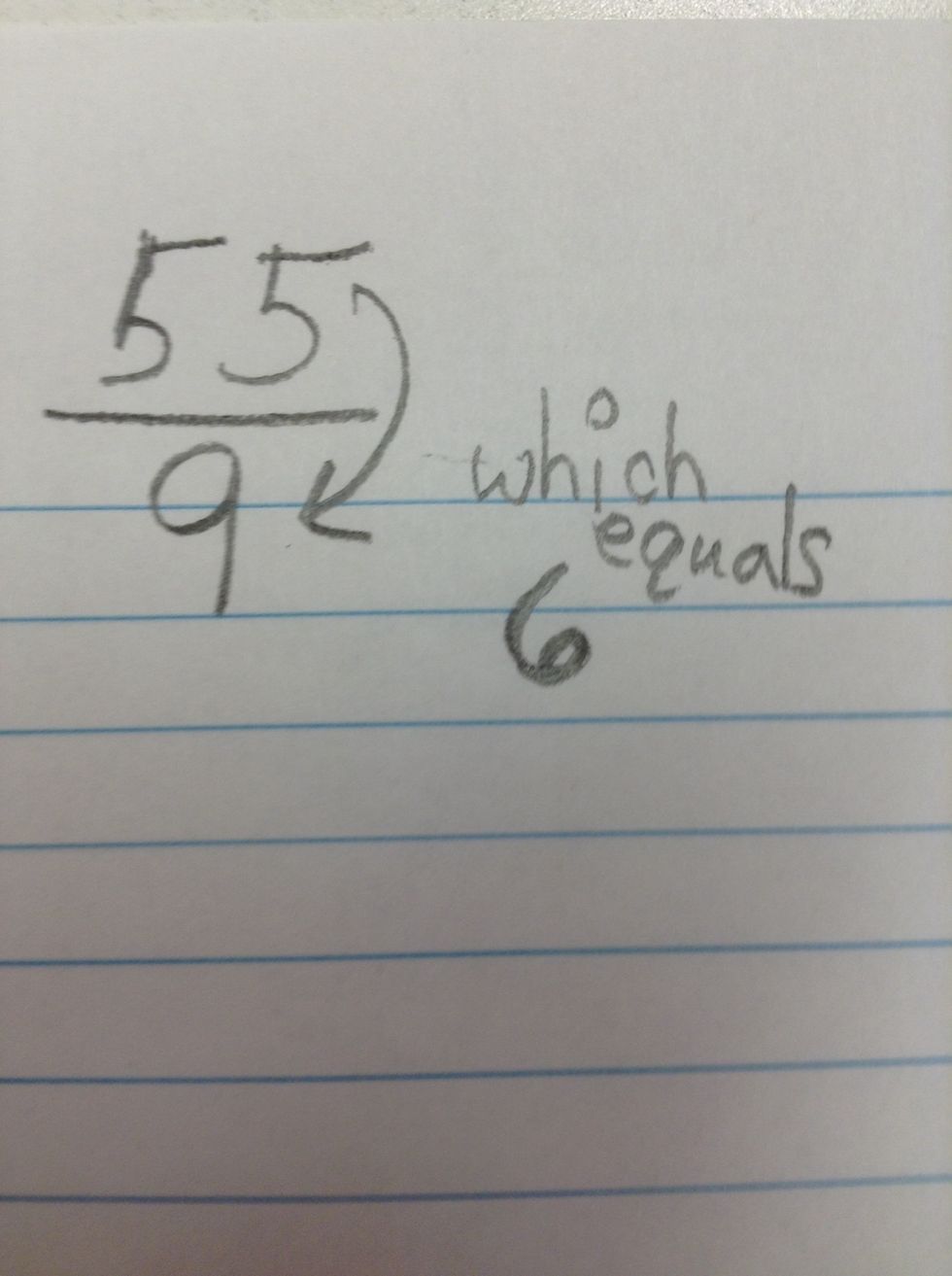 To make a MIXED NUMBER we need to see how many times the numerator can go into the denominator. So 55 can go into 9, six times, your whole number is 6.