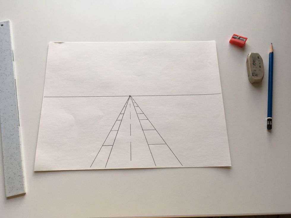 To make a road, the stripes get smaller and closer together as they near the vanishing point.