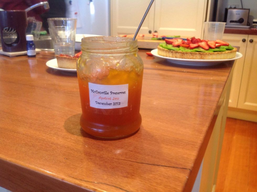 To make apricot glaze place a water and apricot jam in the microwave for 10-20 seconds.