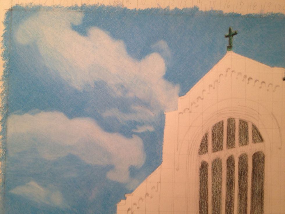 To make great looking clouds lighten the sky around them to make them look real..starting on the front window