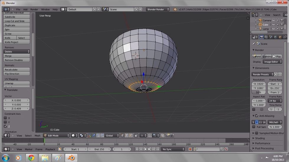 To make it more of a cup shape, select a row of vertices near the bottom of the sphere. This will become the base.