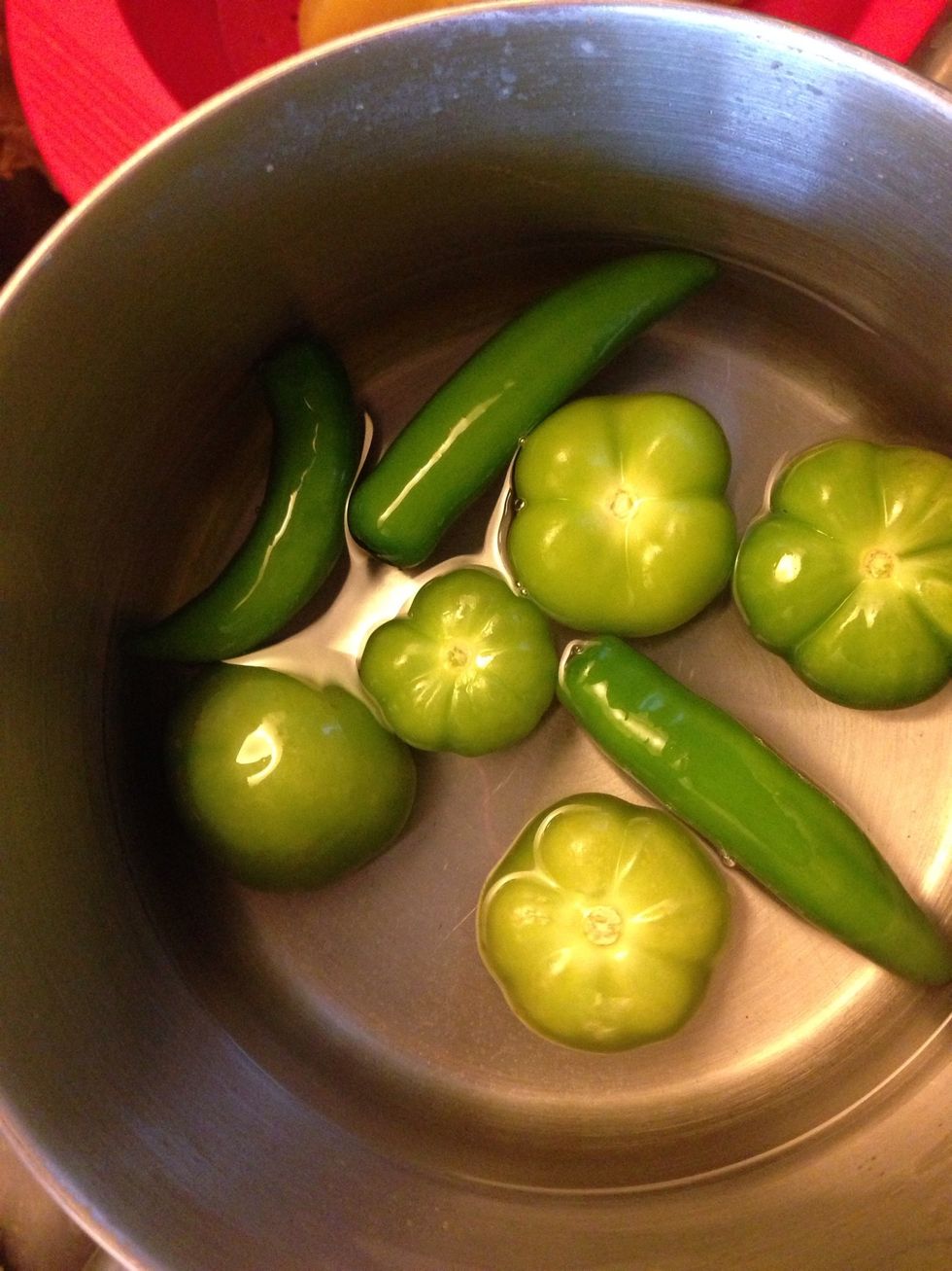 To make salsa boil 5 tomatillos and 3 serranos. Add more serrano peppers if you want a spicier salsa. Blend with salt and about 1/4- 1/2 cup of water. Use the water that you used to boil the chilies.