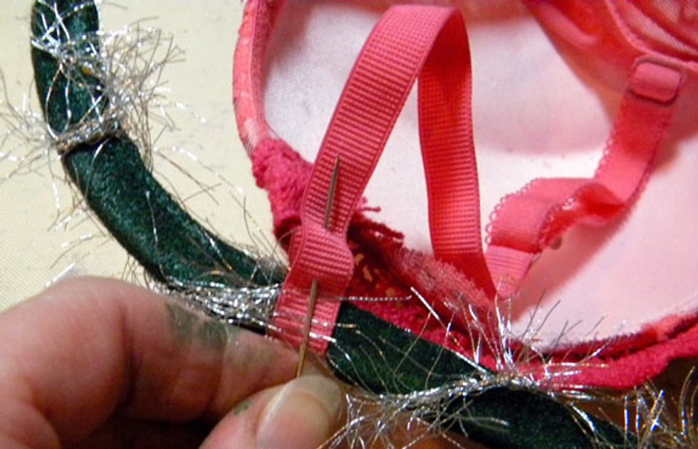 To make sure the bra stays in place, I sewed it onto the hanger to secure it.