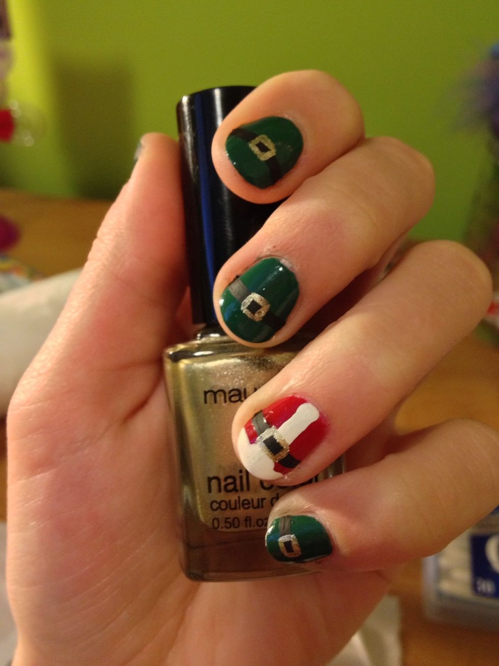 To make the belts pop, paint tiny gold squares into the center of each black strip. Trust me, this step is actually quite easy.