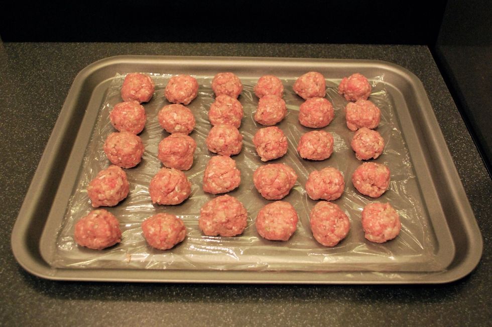 To make the meatballs, use a tbsp of mincemeat and roll it gently in your hands into the size of a small plum. Place the tray in the fridge to firm up while you get on with the sauce