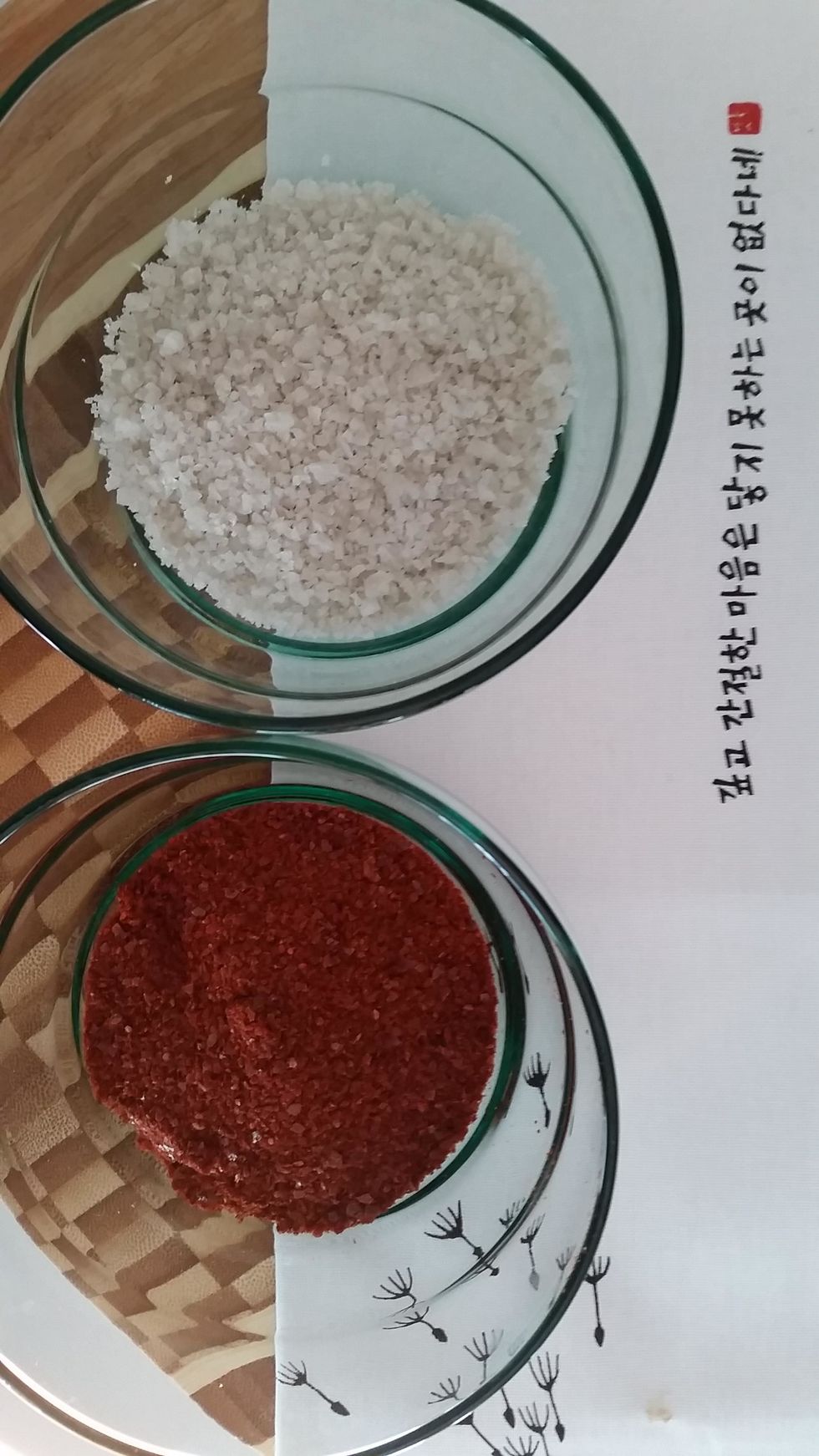 To make the paste combine 20 \tGrams Ginger, 1Teaspoon Sugar, 3Tablespoons Seafood flavor or water, 1-5Tablespoons Korean red pepper flakes, 50\tGrams Dries shrimps in a blender ( Vitamix)