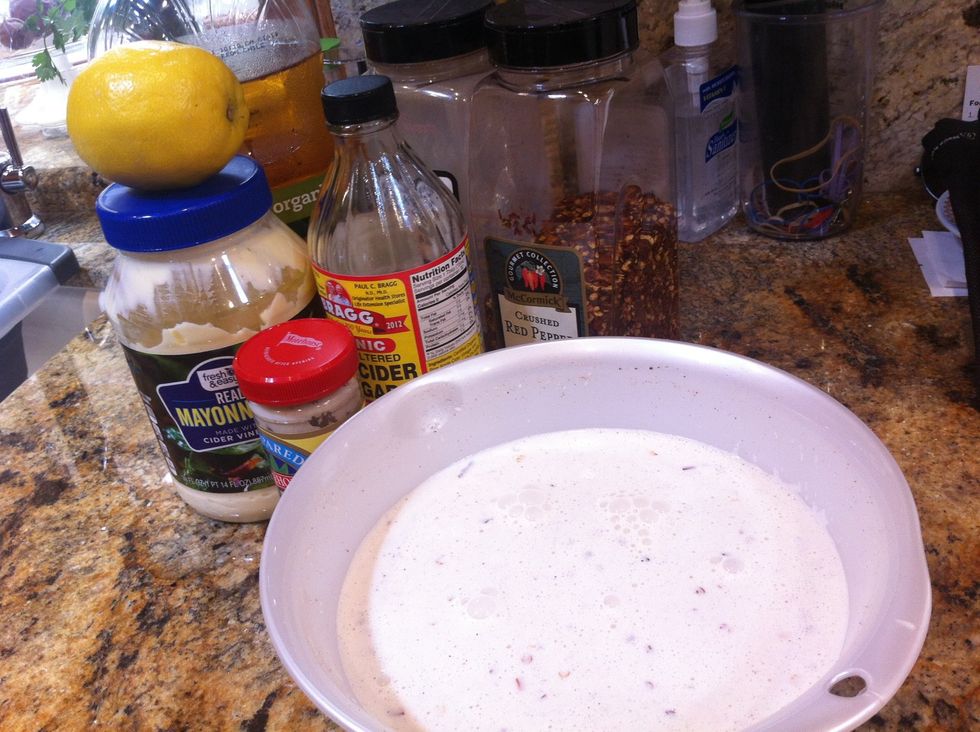 To make the sauce, just combine all the ingredients from mayo-chile flakes.. A mayo based sauce may sound gross at first but give it a try and you'll see it really cuts the richness of the chicken..