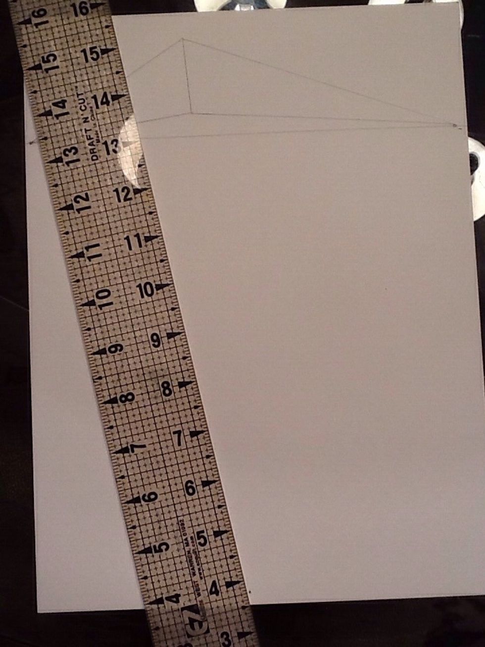 To make the sides of your box, line your ruler up with the 3rd vanishing point and draw a line on both sides of your original line. This is where you decide how wide your box is.