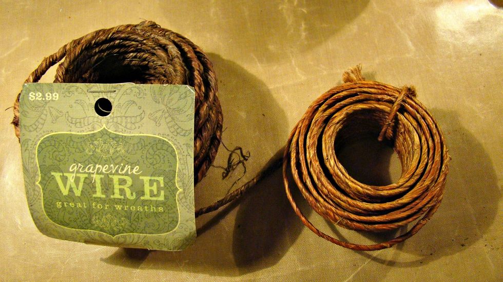 To make the tree I took two different sized of grapevine wire (found at the craft store) and bend it into a creepy dead tree.