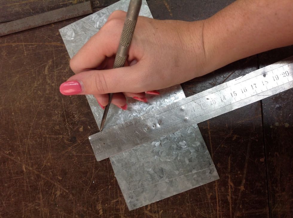 To make the wax catcher: Using a Metal ruler and a scribe Measure your sheet metal 7 x 7cm
