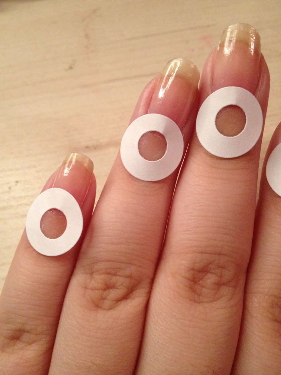 To make them all the same, I place the bottom of the top hoop right at my cuticle