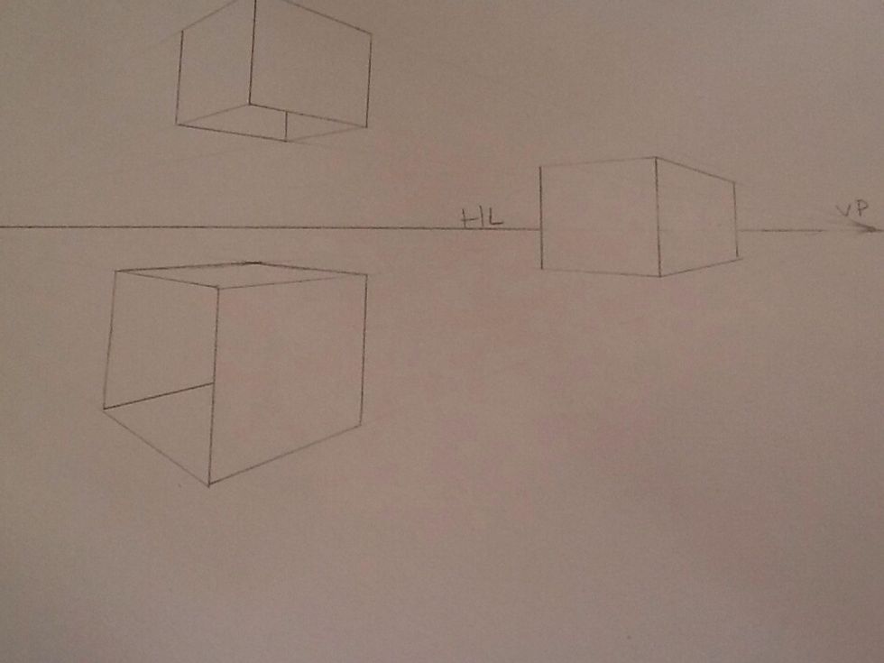 To make your box look open, connect the corner you want open to the opposite vanishing point.