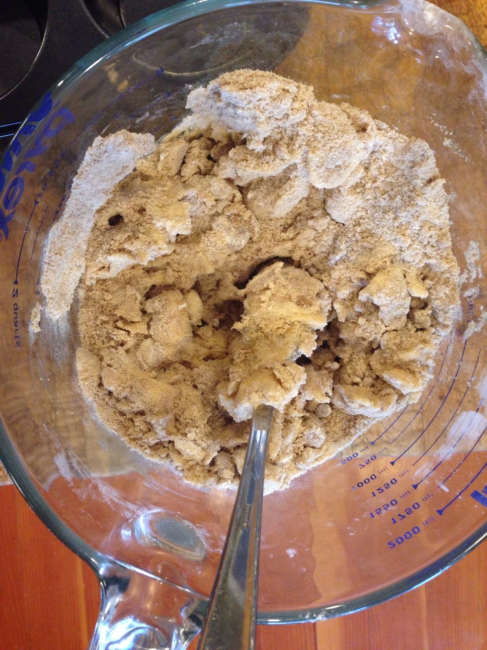 To make your crumble topping combine ingredients and crumble with a fork or your fingers!(: